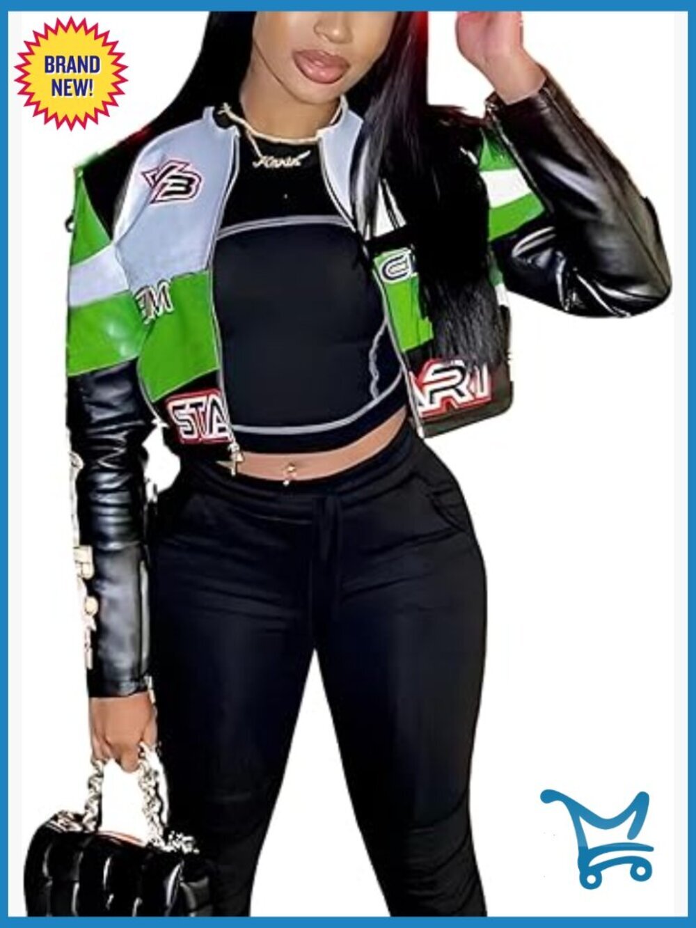 Faux Leather Biker Moto Jacket Cropped Bomber Zip Front
